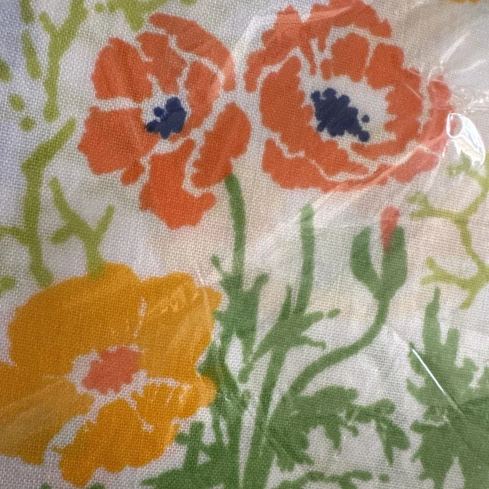 Vintage 70s Burlington TWIN Fitted Sheet New Floral Orange Poppies‎ Pansies